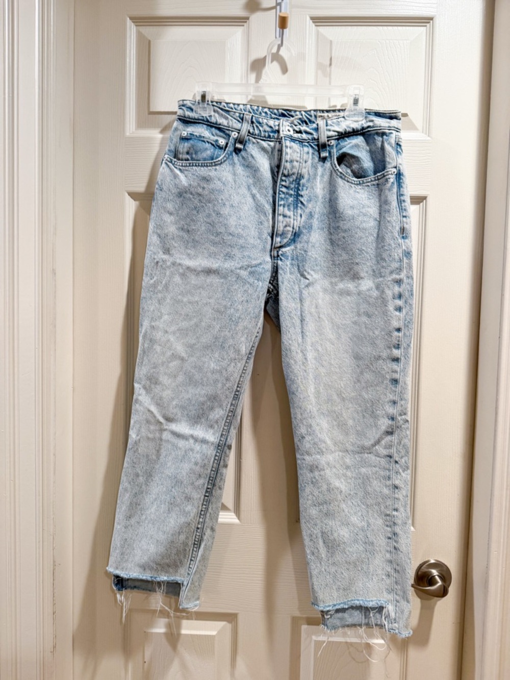 Rag & Bone Nina High-Rise Shorty Cigarette Fly Button Jeans Light Wash 29